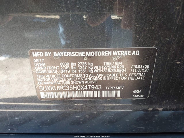 5UXKU2C35H0X47943 BMW X6 Xdrive35i
