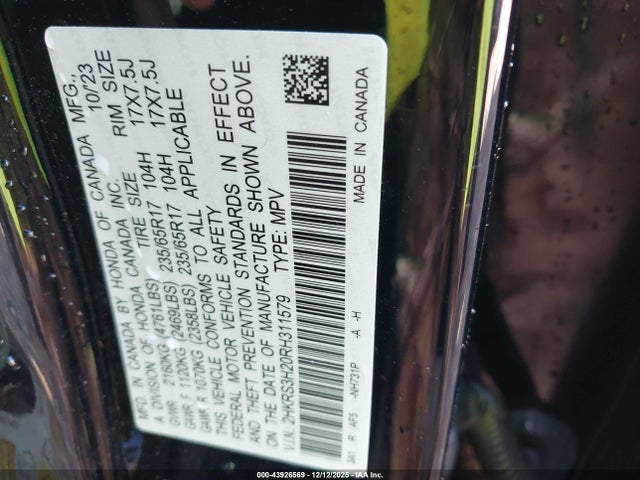 2HKRS3H20RH311579 Honda Cr-v Lx 2wd