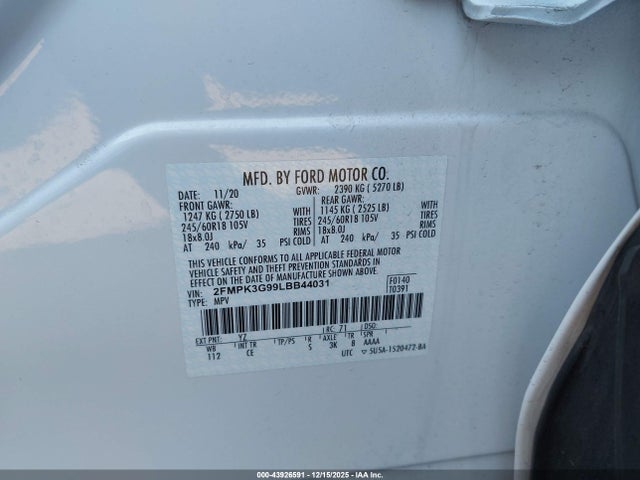 Ford EDGE SE 2020 2FMPK3G99LBB44031 Image 9