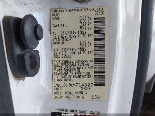 Nissan FRONTIER S 2019 1N6BD0CT9KN714327 Image 9
