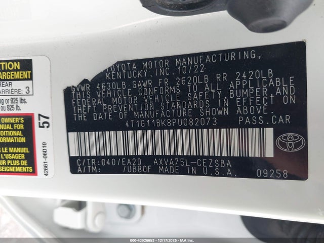 4T1G11BK8PU082073 Toyota Camry Se Awd