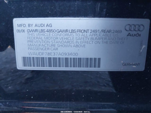 2007 AUDI A4 WAUDF78E37A093400 Photo 8