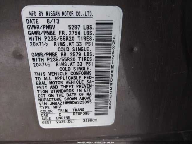 2013 NISSAN MURANO JN8AZ1MW9DW323095 Photo 8