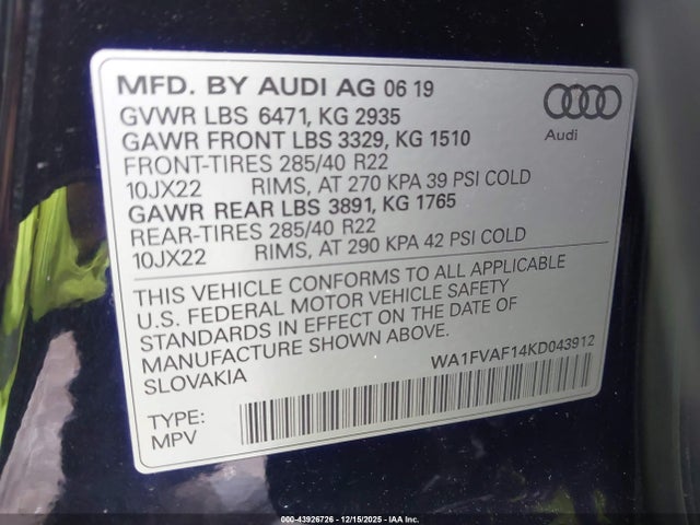 2019 AUDI Q8 WA1FVAF14KD043912 Photo 8