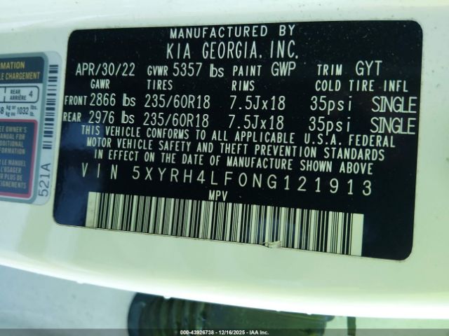 2022 KIA SORENTO 5XYRH4LF0NG121913 Photo 8