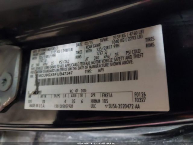 2015 FORD ESCAPE 1FMCU9GX6FUB47347 Photo 8