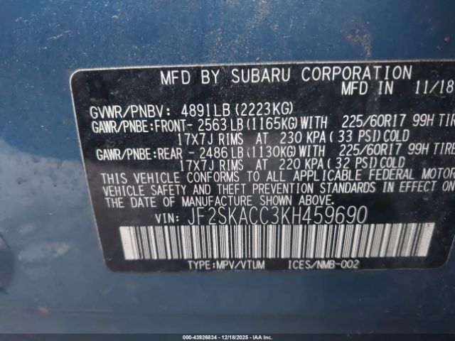 2019 SUBARU FORESTER JF2SKACC3KH459690 Photo 8