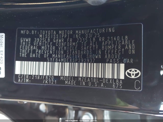 Toyota COROLLA LE 2025 5YFB4MDEXSP292937 Image 9