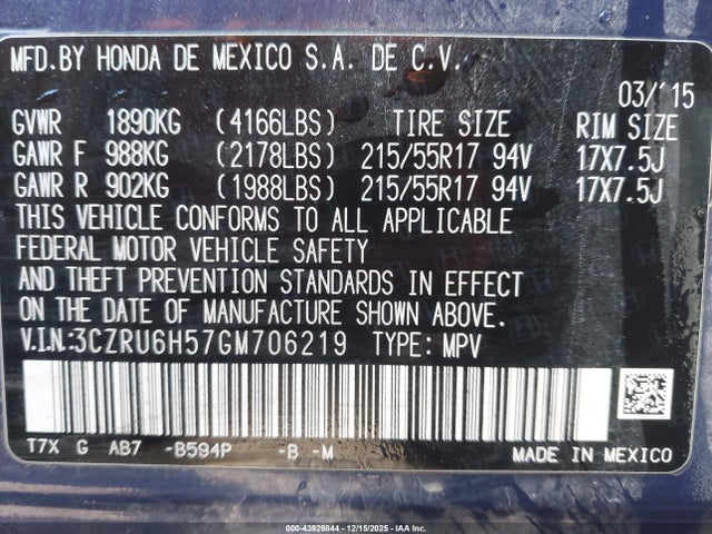 Продаж на аукціоні авто 2016 Honda Hr-v Ex, vin: 3CZRU6H57GM706219, номер лоту: 43926844