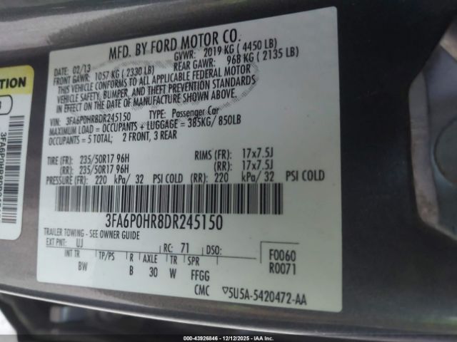 2013 FORD FUSION 3FA6P0HR8DR245150 Photo 8