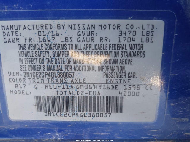 Nissan Versa Note Sv 2016 3N1CE2CP4GL380057 Image 9