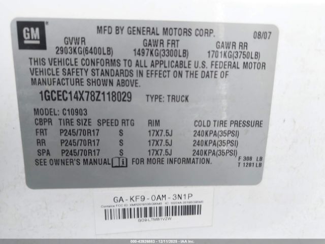 2008 CHEVROLET SILVERADO 1500 1GCEC14X78Z118029 Photo 8