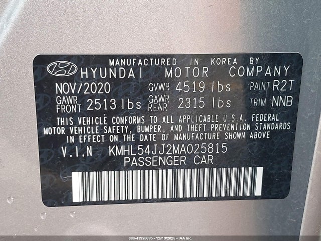 KMHL54JJ2MA025815 Hyundai Sonata Limited