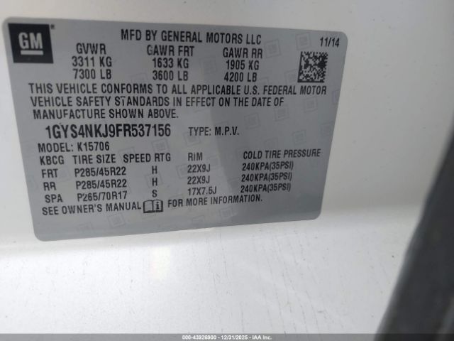 2015 CADILLAC ESCALADE 1GYS4NKJ9FR537156 Photo 8