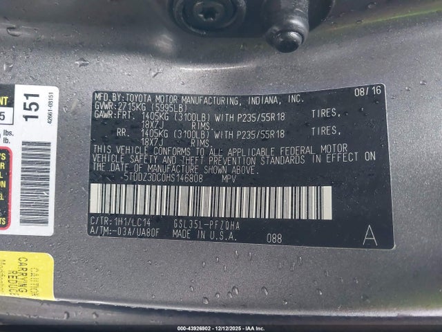 Toyota Sienna Xle 7 Passenger 2017 5TDDZ3DC0HS146808 Image 9