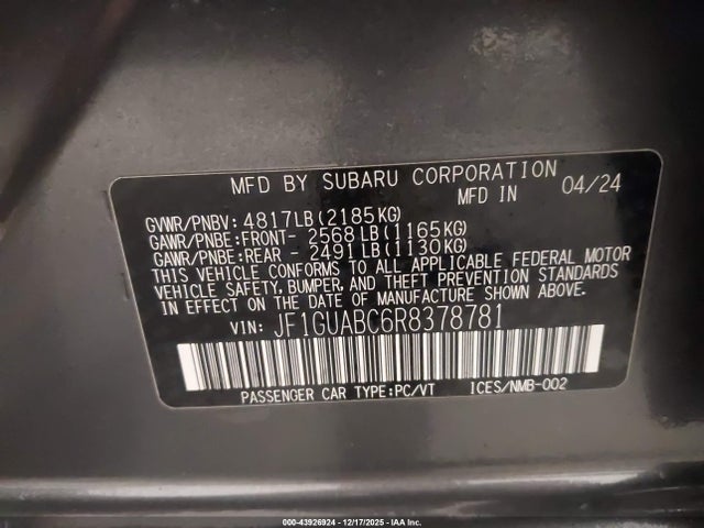 Subaru Impreza Base 5-door 2024 JF1GUABC6R8378781 Image 9