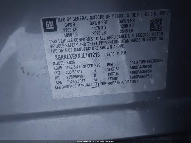 Aukcja sprzedaży 2018 Gmc Terrain Denali, vin: 3GKALXEXXJL147218, numer aukcji: 43926926