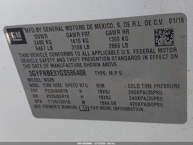 2016 CADILLAC SRX 3GYFNBE31GS586408 Photo 8