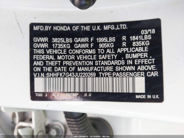 2018 HONDA CIVIC SHHFK7G43JU220269 Photo 8