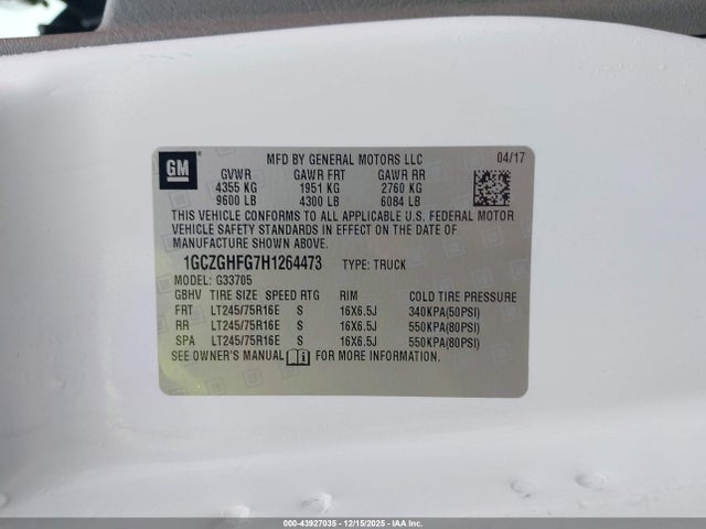 Chevrolet Express 3500 Work Van 2017 1GCZGHFG7H1264473 Image 9