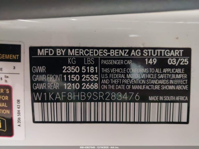 W1KAF8HB9SR283476 Mercedes-Benz Amg C 43 4matic