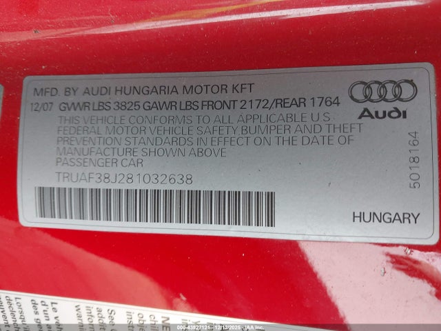2008 AUDI TT TRUAF38J281032638 Photo 8