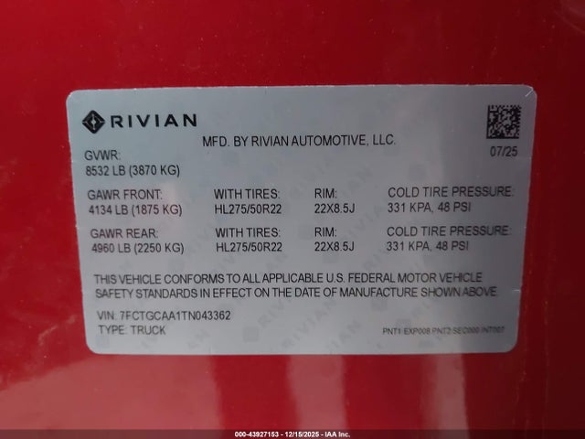 Rivian r1t 2026 7FCTGCAA1TN043362 Image 9