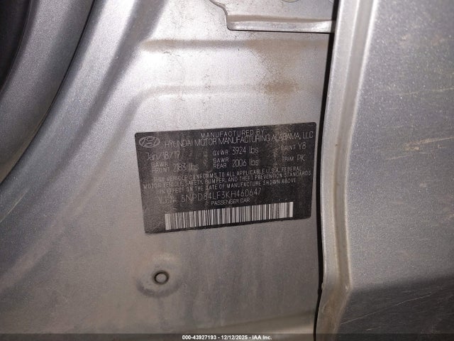 43927193 :رقم المزاد ، 5NPD84LF3KH460647 vin ، 2019 Hyundai Elantra Value Edition مزاد بيع