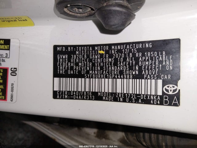 Toyota COROLLA LE 2016 5YFBURHE1GP444988 Image 9
