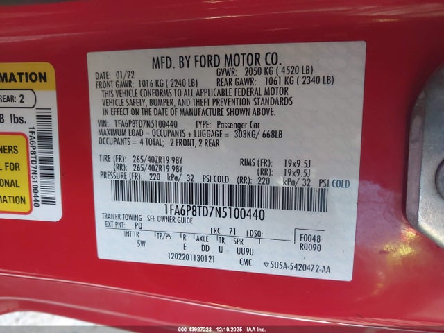 2022 FORD MUSTANG 1FA6P8TD7N5100440 Photo 8