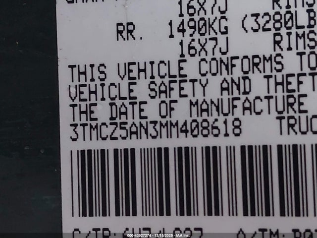 3TMCZ5AN3MM408618 Toyota Tacoma Trd Off-road