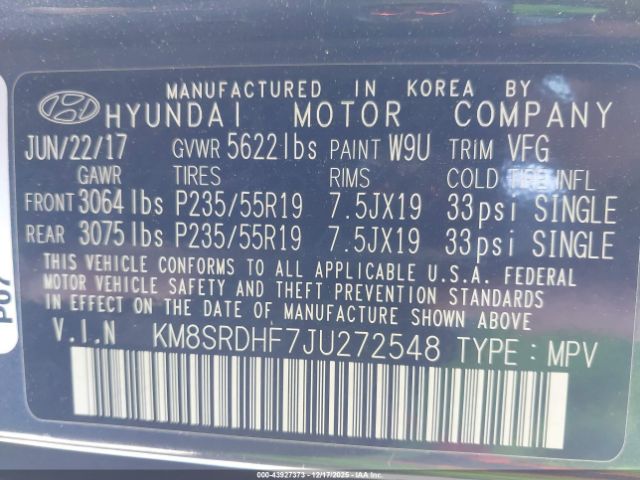 2018 HYUNDAI SANTA FE KM8SRDHF7JU272548 Photo 8