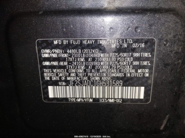 2016 SUBARU FORESTER JF2SJADC1GH531589 Photo 8