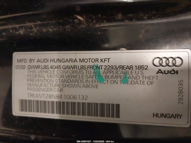 2004 AUDI TT TRUWT28N841006132 Photo 8