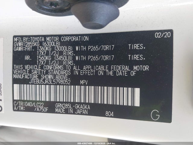 JTEBU5JR3L5798052 Toyota 4runner Trd Off Road Premium