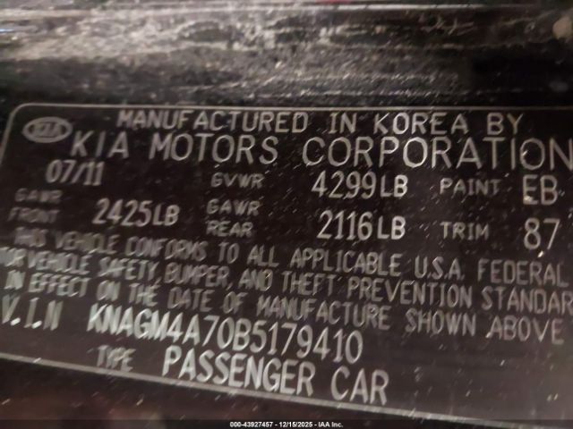 2011 KIA OPTIMA KNAGM4A70B5179410 Photo 8