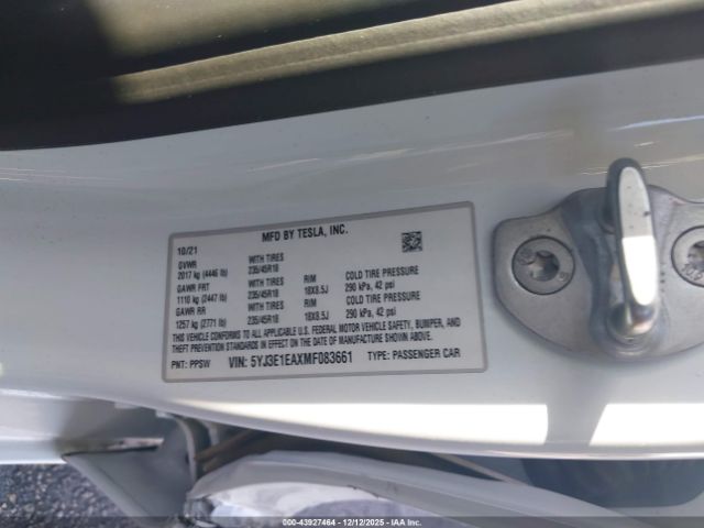 2021 TESLA MODEL 3 5YJ3E1EAXMF083661 Photo 8