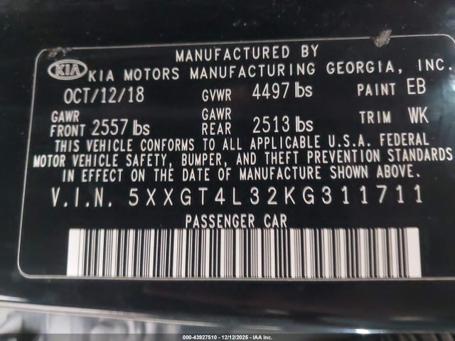 5XXGT4L32KG311711 KIA Optima S