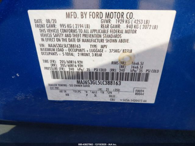 2020 FORD ECOSPORT MAJ6S3GL5LC388163 Photo 8