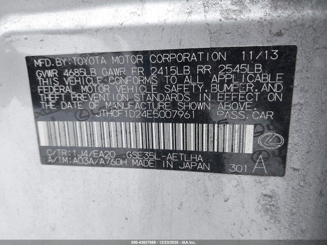 43927569 :رقم المزاد ، JTHCF1D24E5007961 vin ، 2014 Lexus Is 250 مزاد بيع