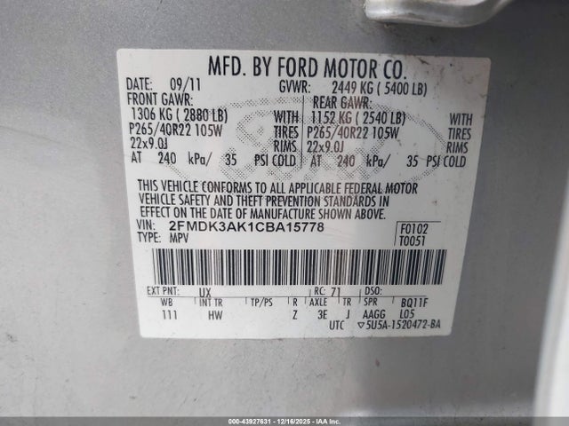 2012 FORD EDGE 2FMDK3AK1CBA15778 Photo 8