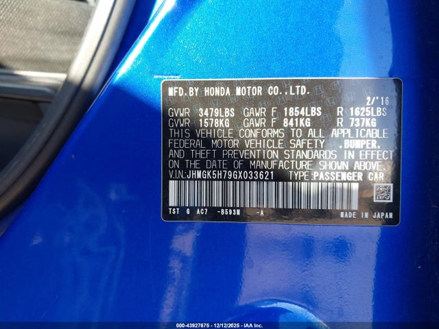 2016 HONDA FIT JHMGK5H79GX033621 Photo 8