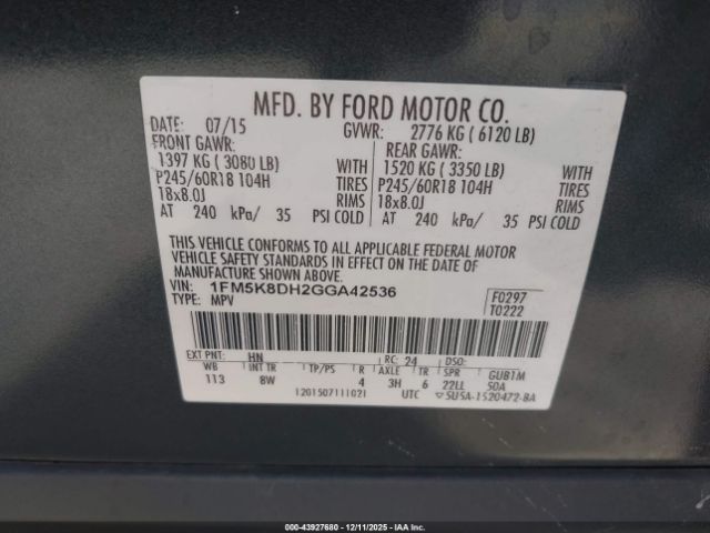 2016 FORD EXPLORER 1FM5K8DH2GGA42536 Photo 8