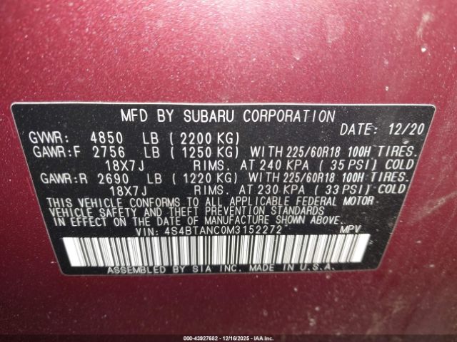 2021 SUBARU OUTBACK 4S4BTANC0M3152272 Photo 8