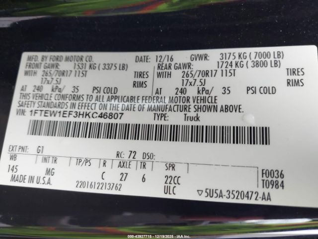 2017 FORD F-150 1FTEW1EF3HKC46807 Photo 8