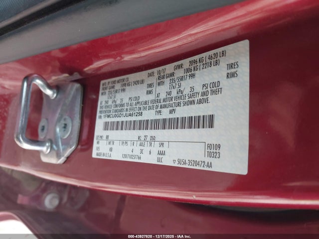 1FMCU0GD1JUA61258 Ford ESCAPE SE