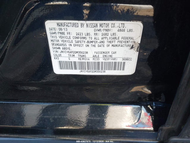 Auction sale of the 2013 Infiniti G37x, vin: JN1CV6AR2DM356238, lot number: 43927875