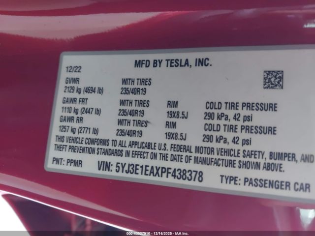2023 TESLA MODEL 3 5YJ3E1EAXPF438378 Photo 8