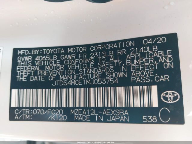 2021 TOYOTA COROLLA JTDS4MCE1MJ053754 Photo 8