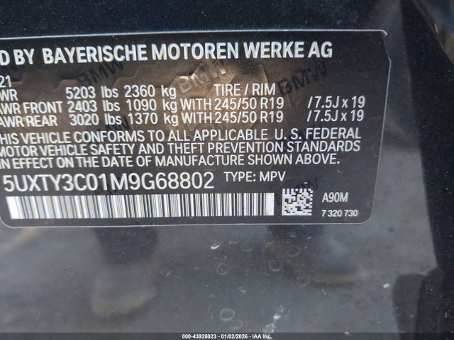 Продаж на аукціоні авто 2021 Bmw X3 Sdrive30i, vin: 5UXTY3C01M9G68802, номер лоту: 43928023